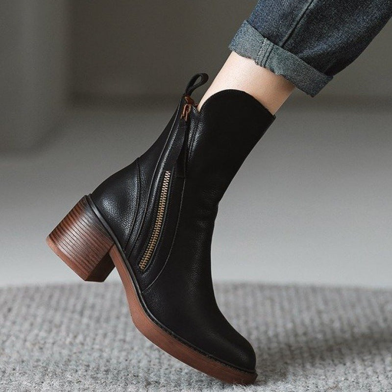 Rachel - Leather Zip Ankle Boots