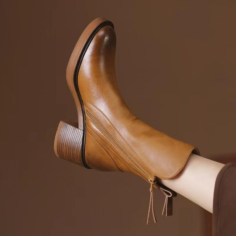 Rachel - Leather Zip Ankle Boots