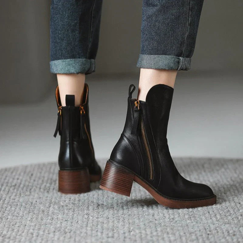 Rachel - Leather Zip Ankle Boots
