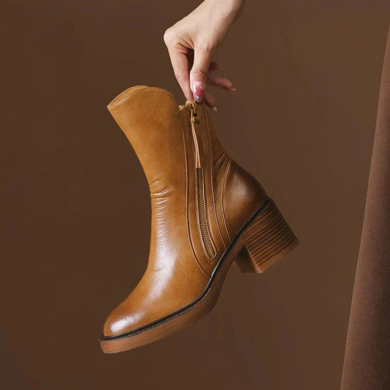 Rachel - Leather Zip Ankle Boots