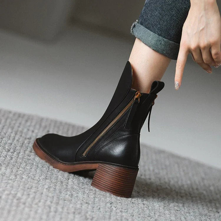 Rachel - Leather Zip Ankle Boots