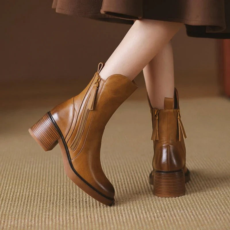 Rachel - Leather Zip Ankle Boots