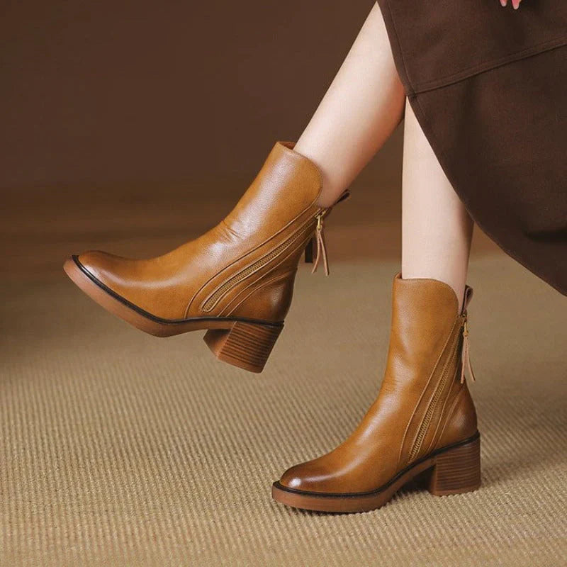 Rachel - Leather Zip Ankle Boots