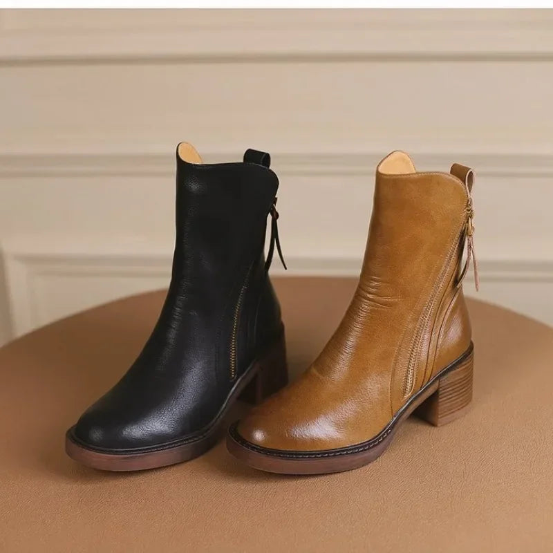 Rachel - Leather Zip Ankle Boots