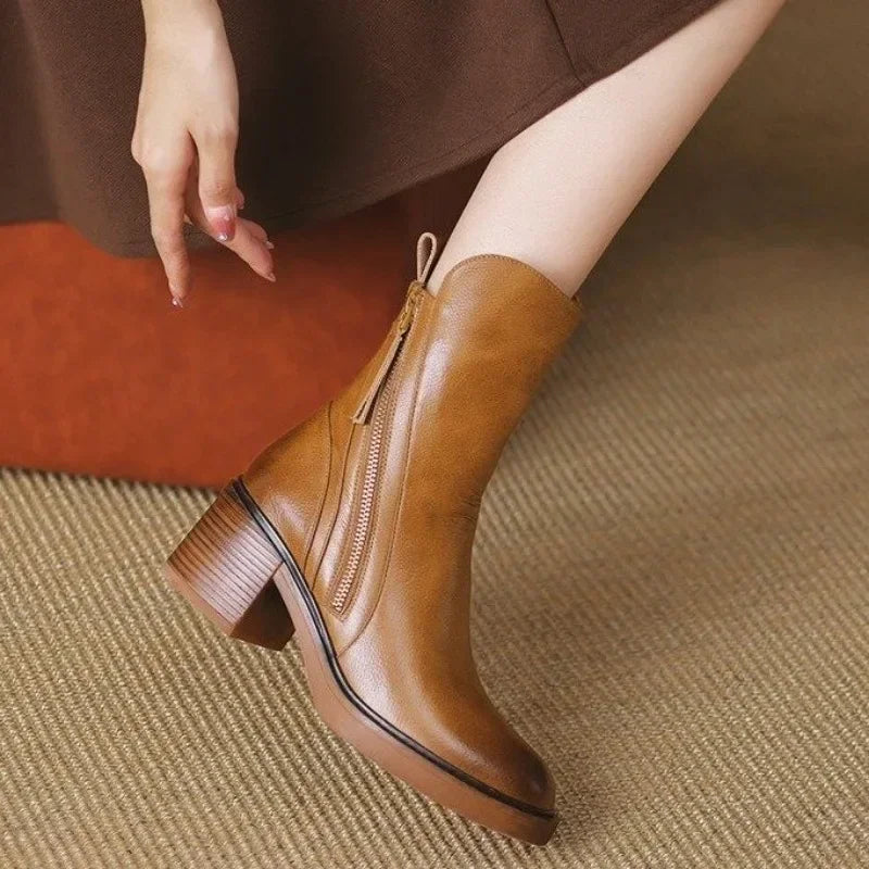 Rachel - Leather Zip Ankle Boots