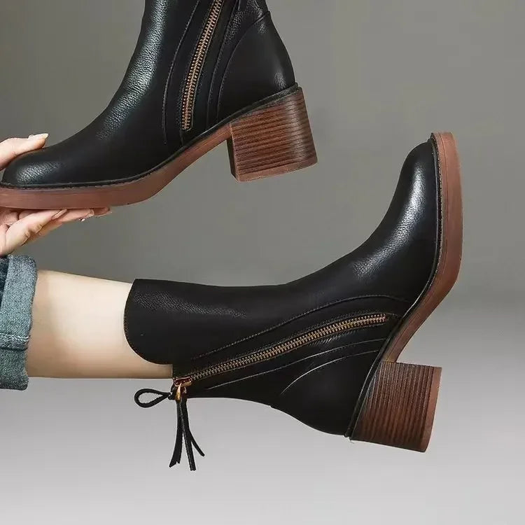 Rachel - Leather Zip Ankle Boots