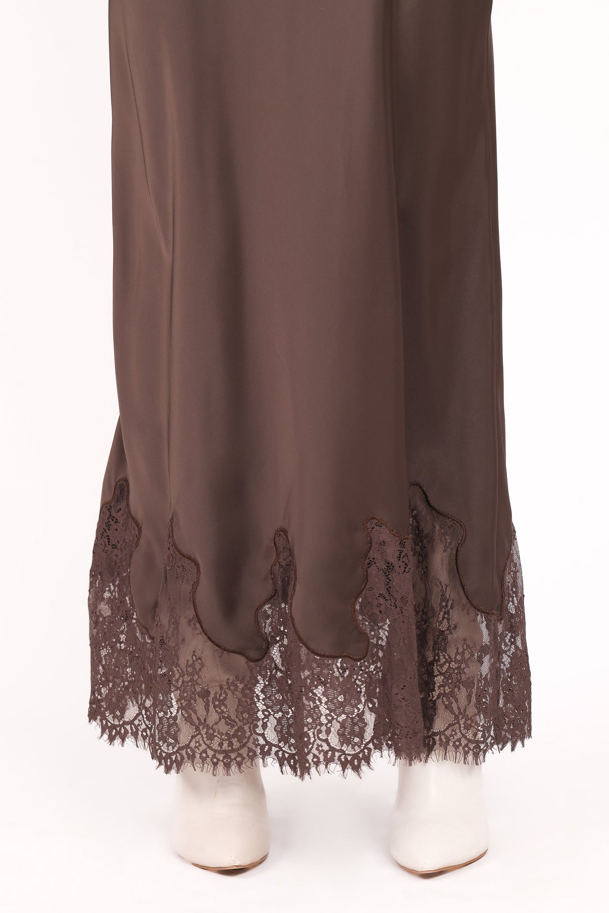 Alice Lace Trim Midi Skirt - Brown