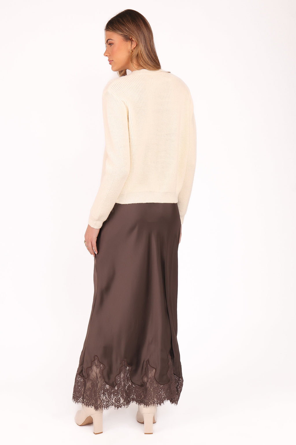 Alice Lace Trim Midi Skirt - Brown