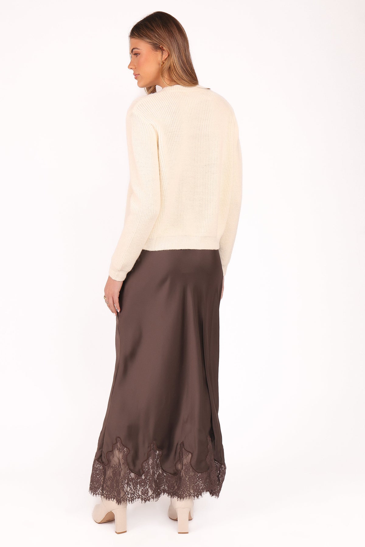 Alice Lace Trim Midi Skirt - Brown