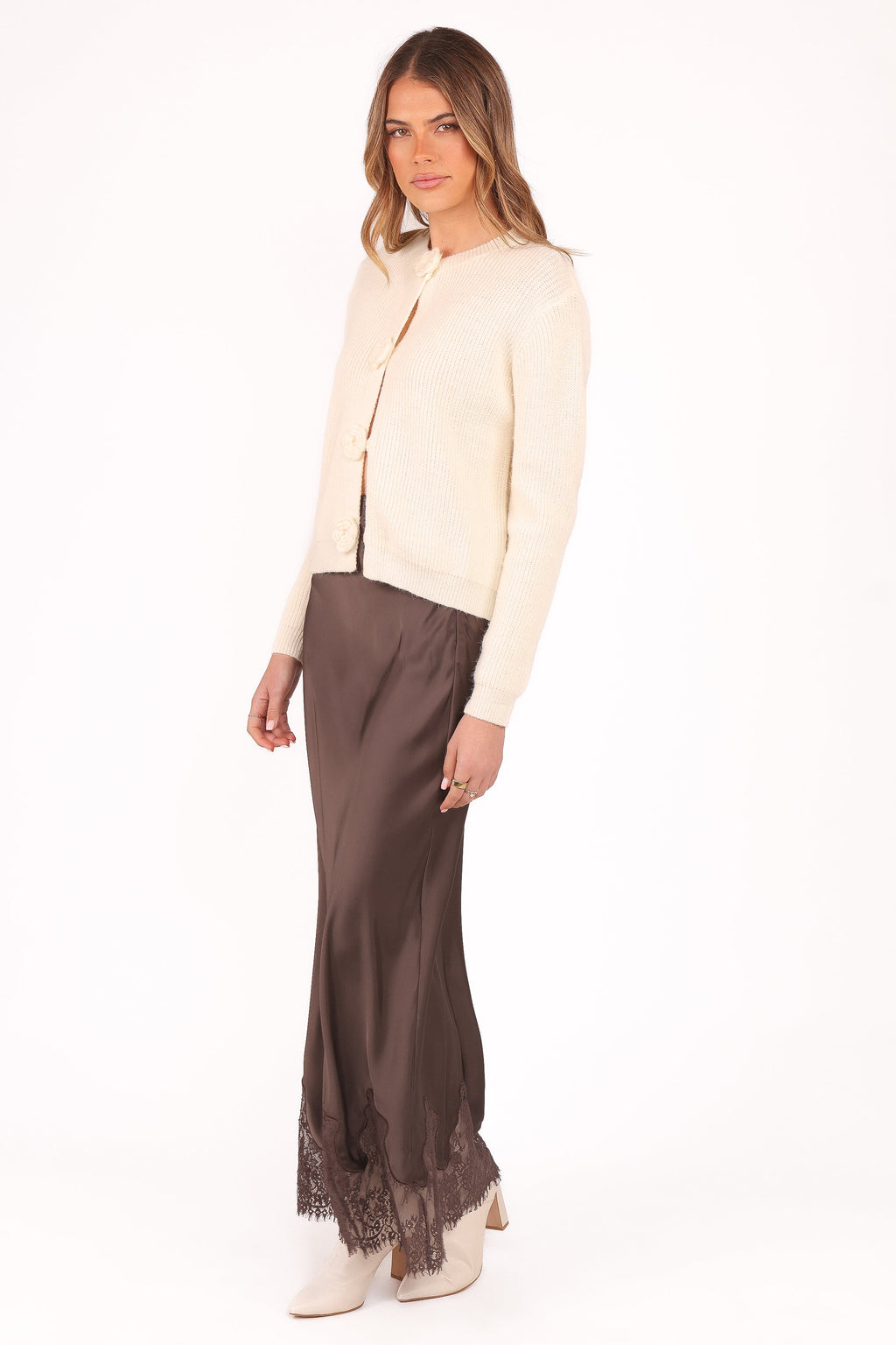 Alice Lace Trim Midi Skirt - Brown