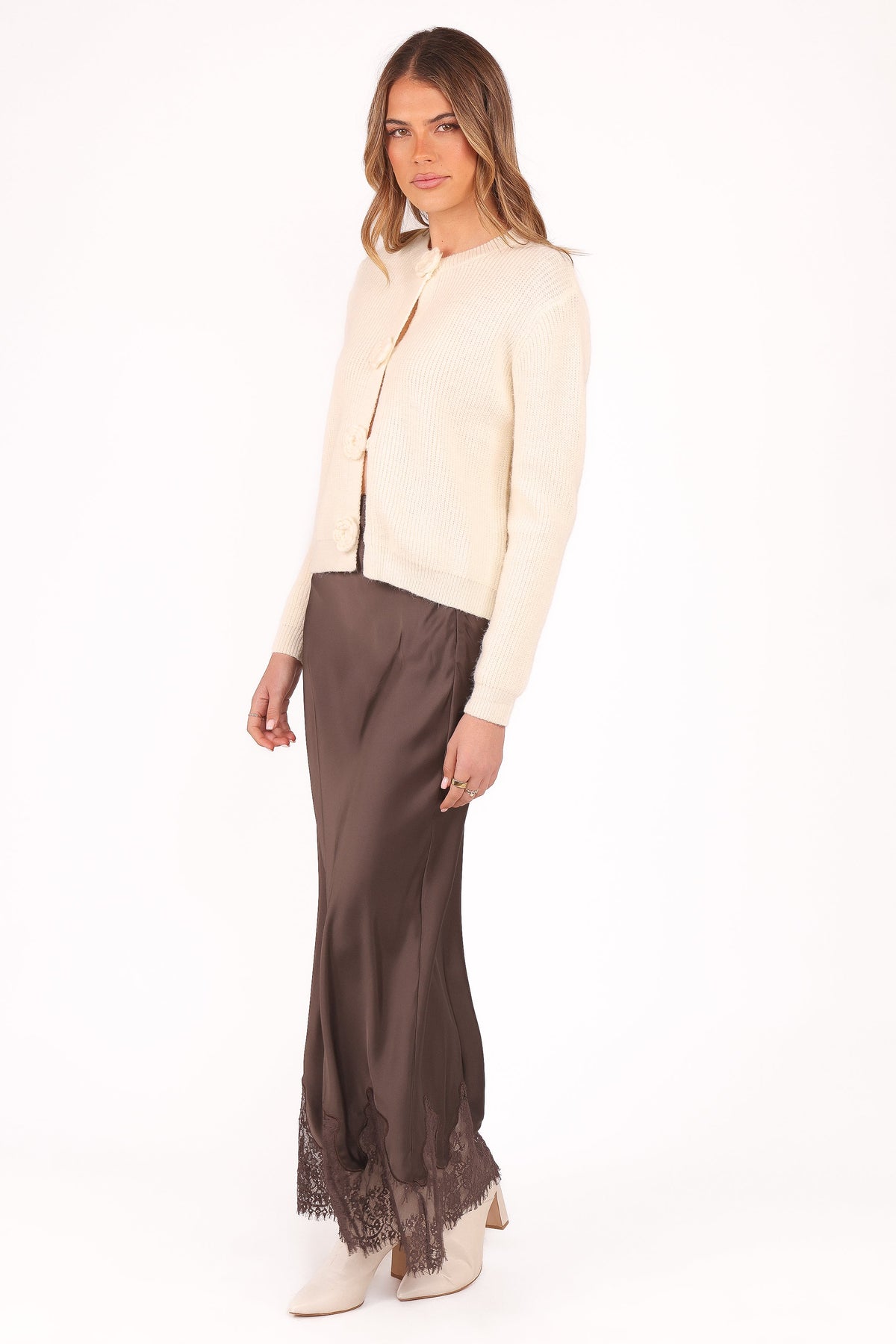 Alice Lace Trim Midi Skirt - Brown