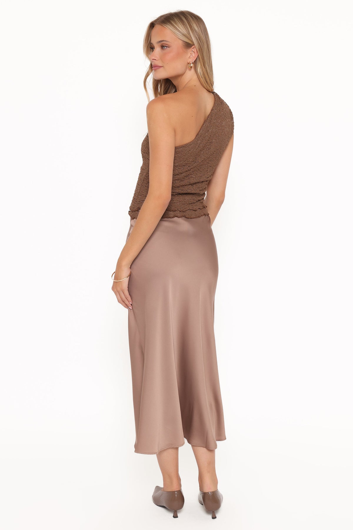 Natalia Satin Midi Skirt - Mocha Brown