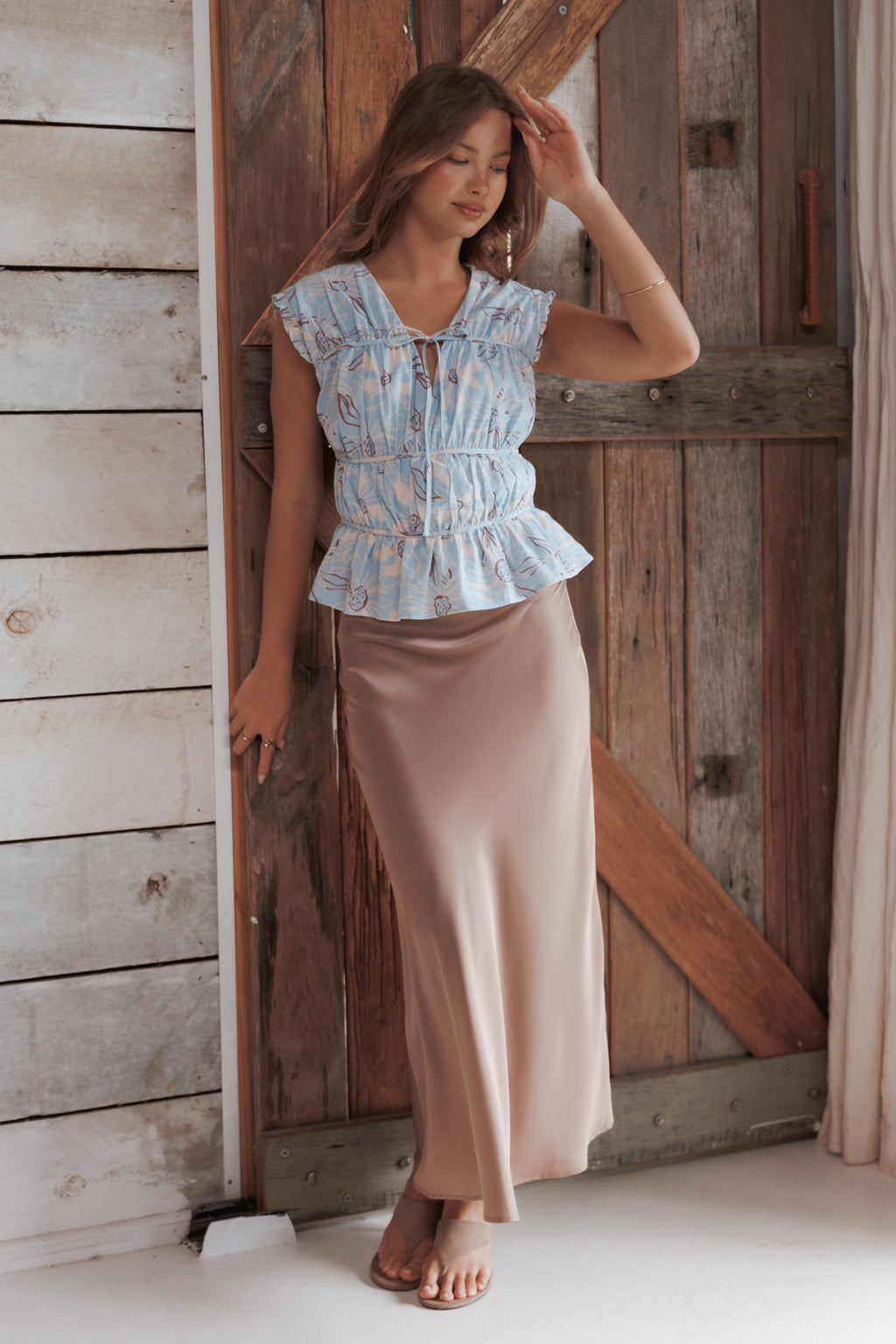 Natalia Satin Midi Skirt - Mocha Brown