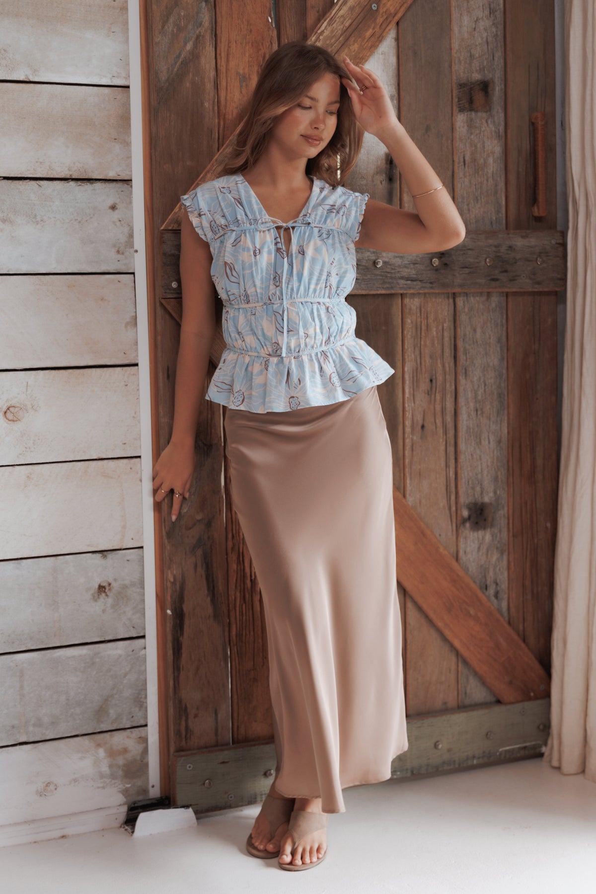 Natalia Satin Midi Skirt - Mocha Brown