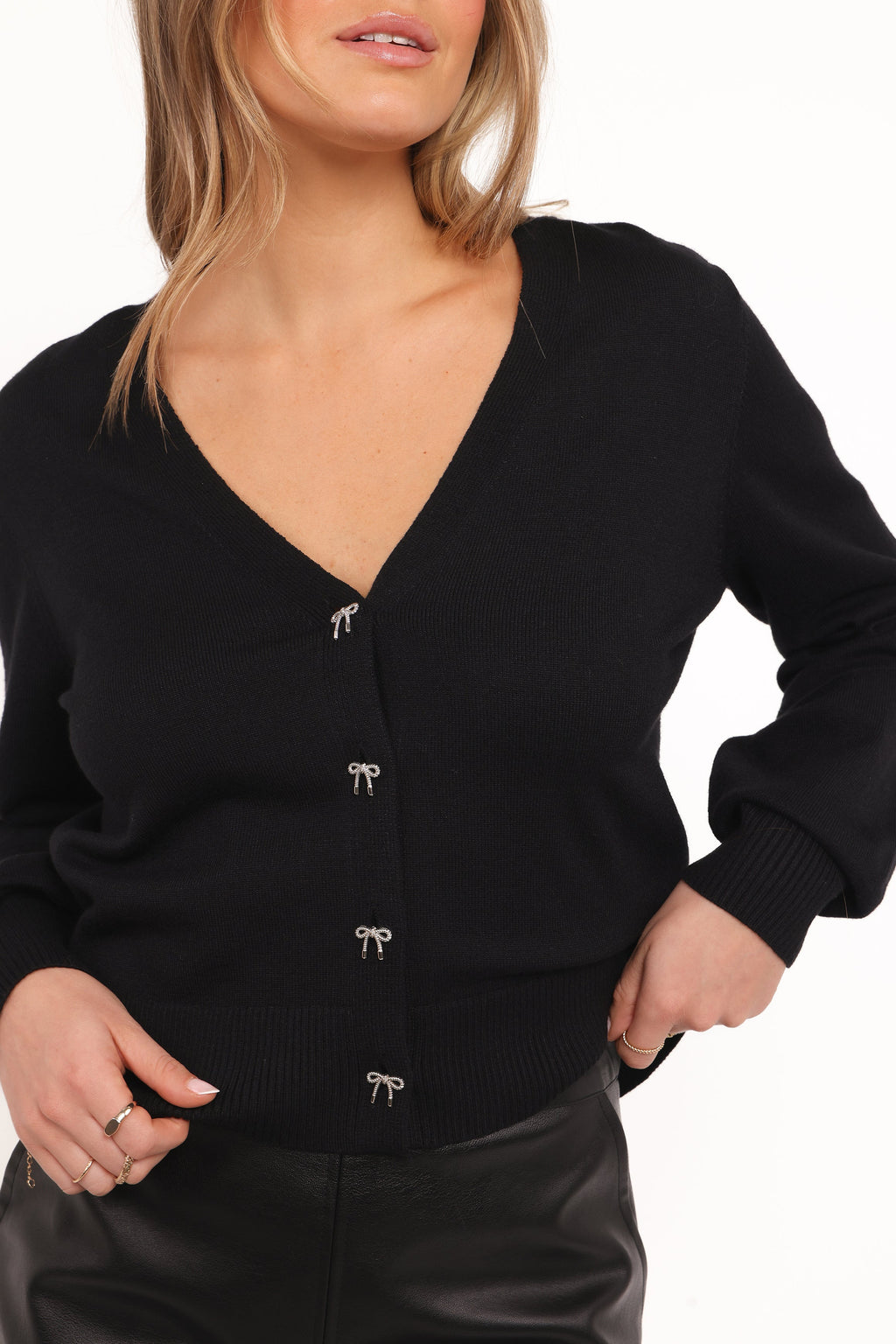 Serenity Bow Button Cardigan - Black