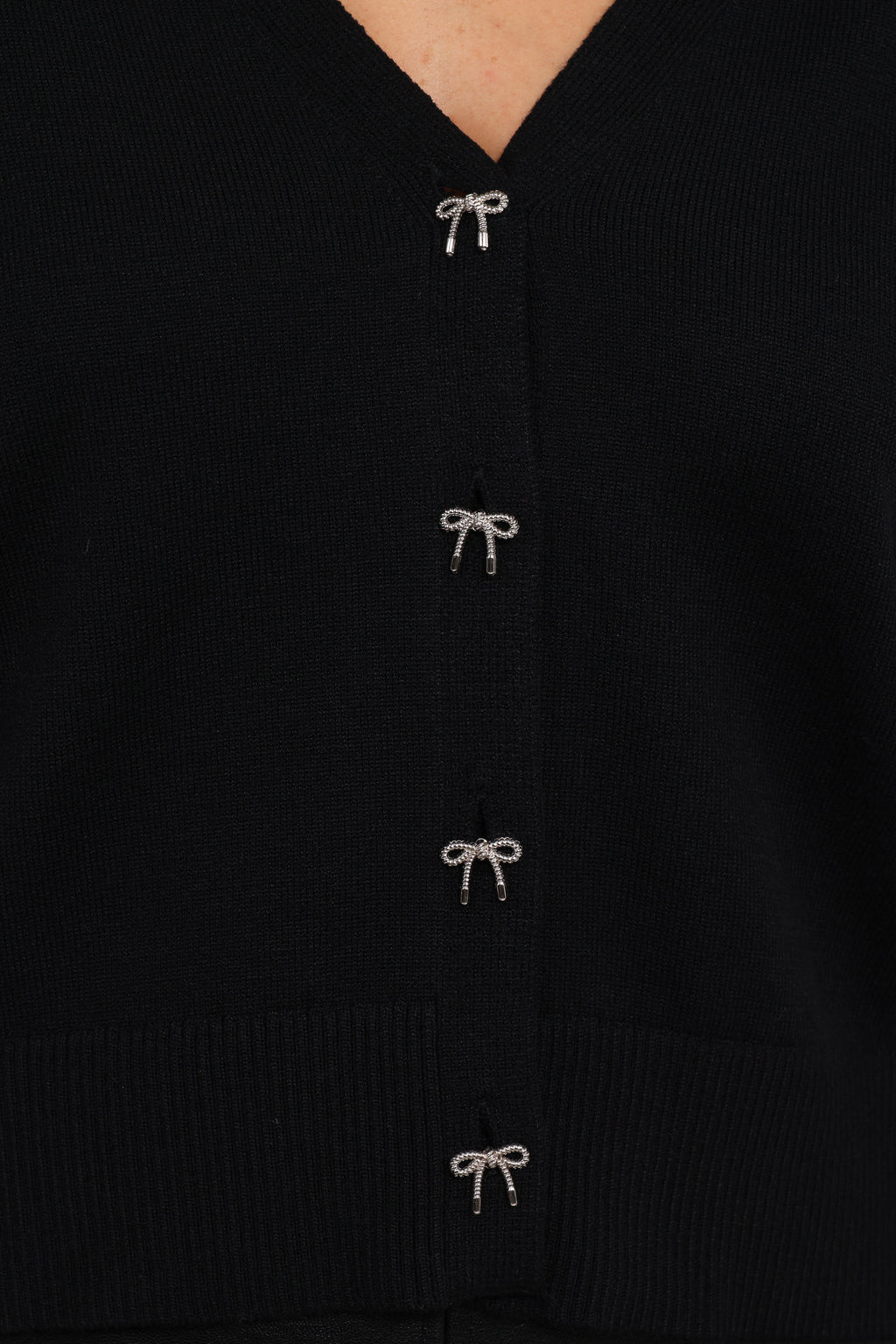 Serenity Bow Button Cardigan - Black