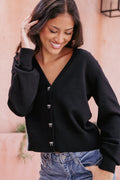 Serenity Bow Button Cardigan - Black