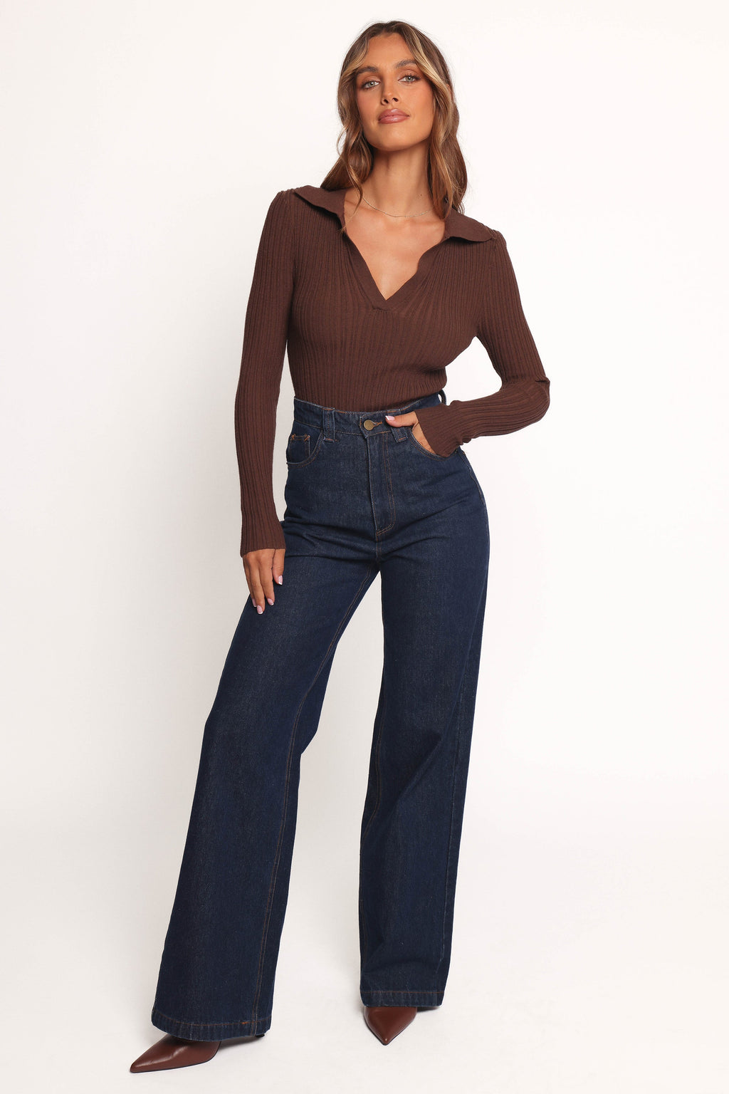 Lilly Long Sleeve Knit Top - Chocolate