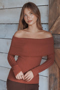 Nicky Off Shoulder Pointelle Top - Burgundy