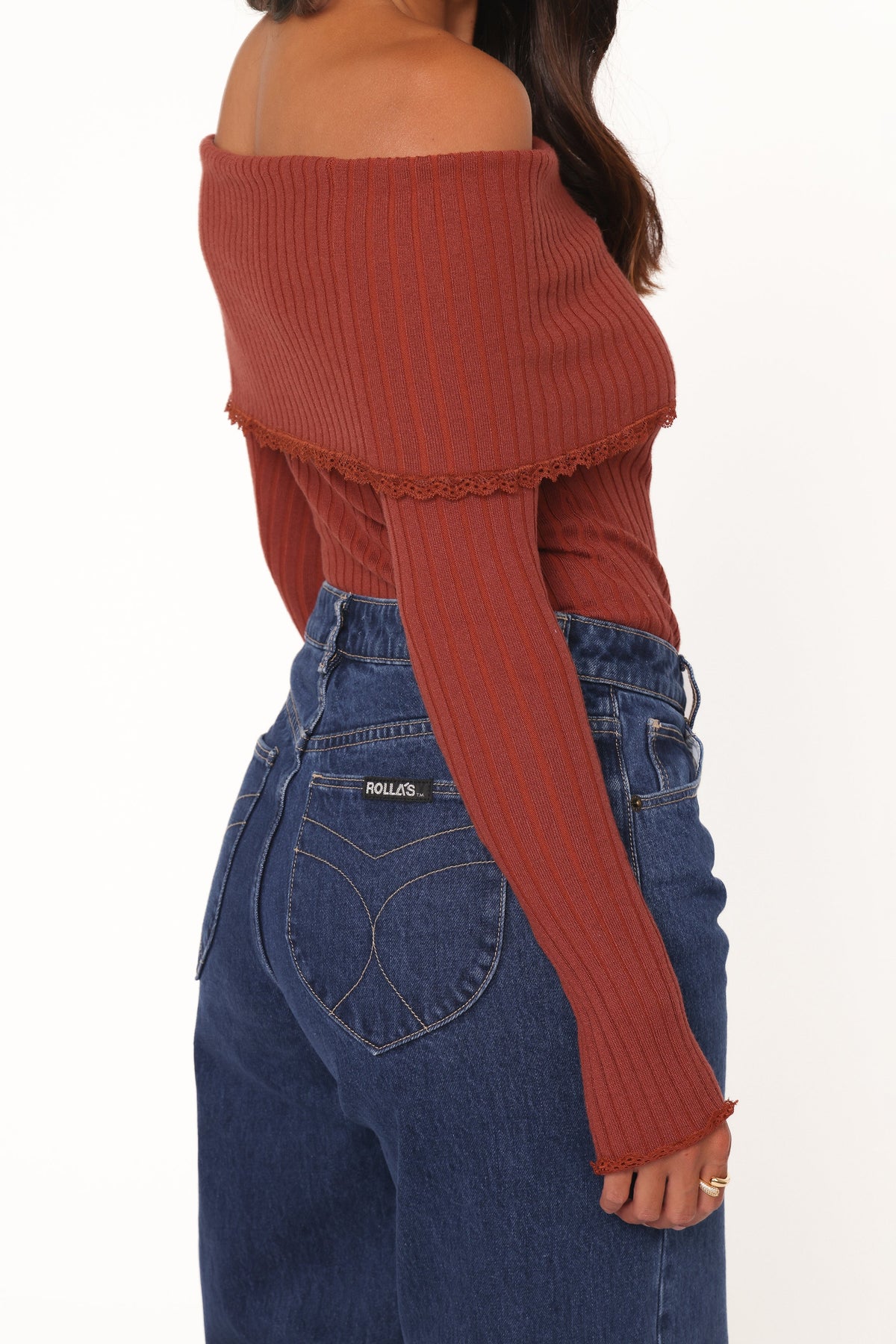 Nicky Off Shoulder Pointelle Top - Burgundy