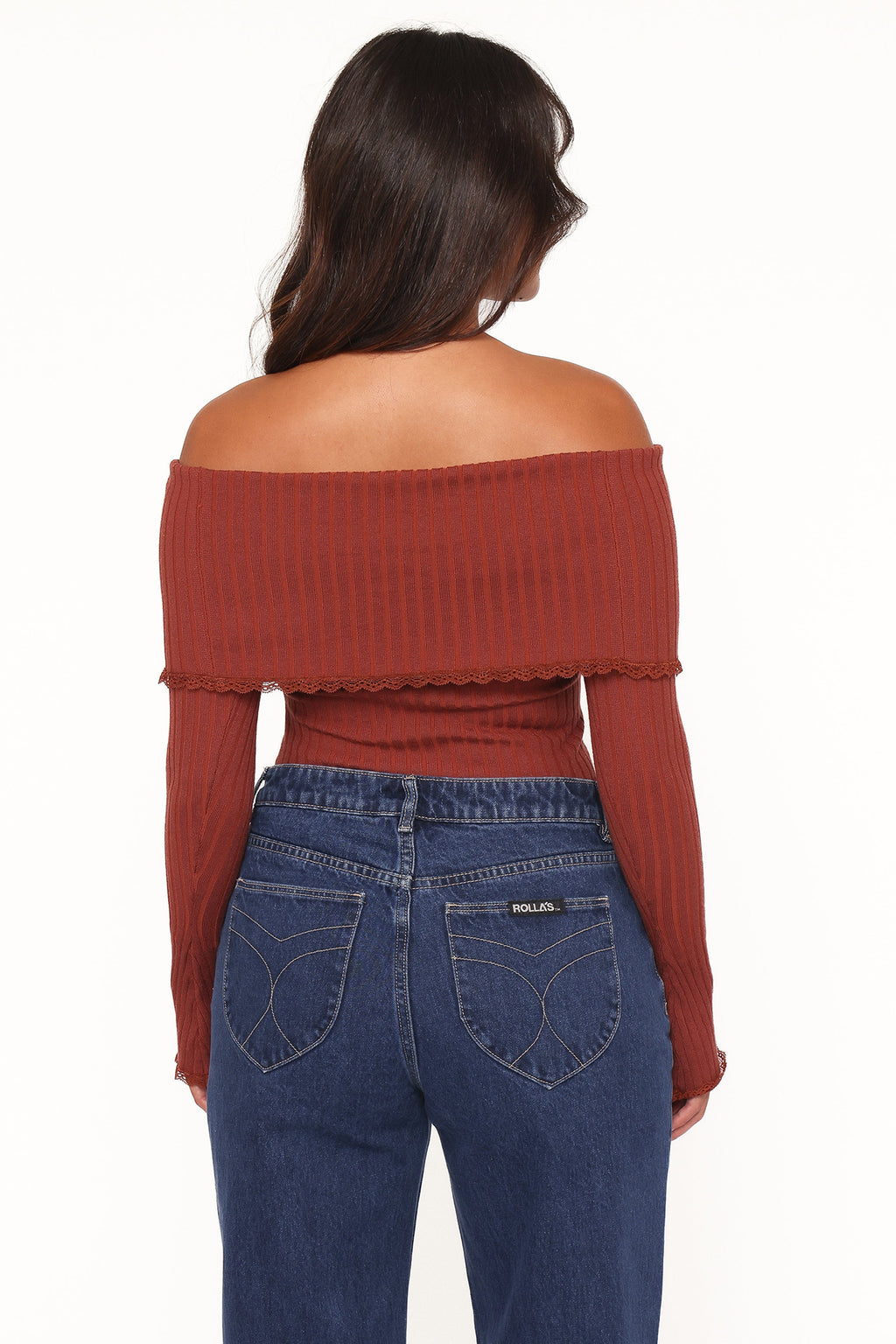 Nicky Off Shoulder Pointelle Top - Burgundy